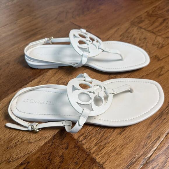 Coach Jaci Logo T-strap Flat Sandals Slingback Women's 9.5B White Leather C2924 - Picture 2 of 8